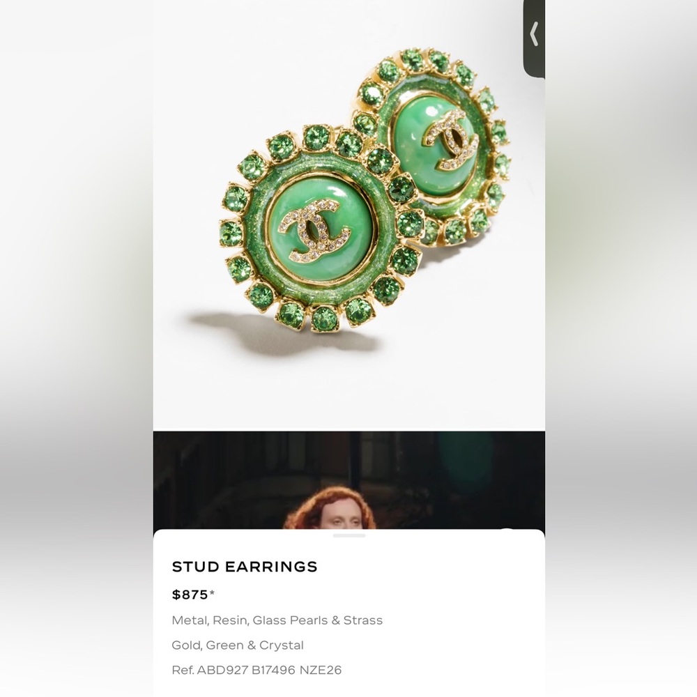 CHANEL Emerald and Gold Crystal Earrings - Picture 3 of 6